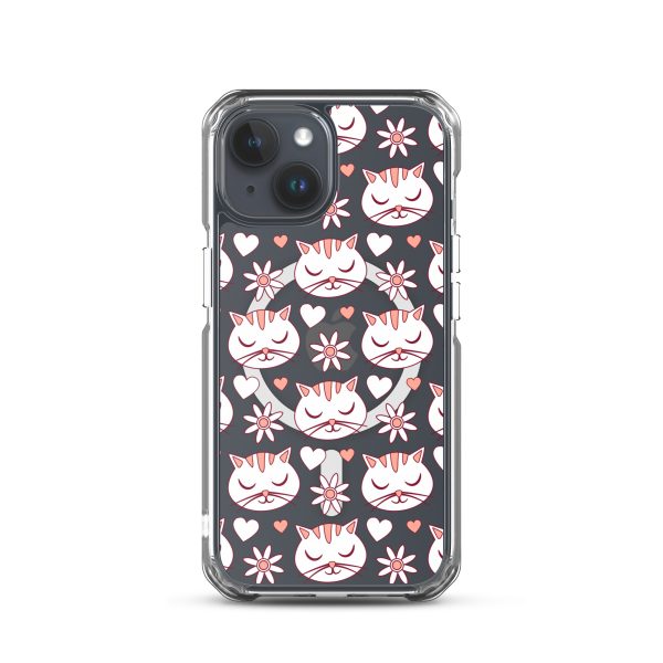 magsafe-clear-case-for-iphone-iphone-15-front-6a1d77427f06f.jpg Cat Flowers and Hearts iPhone MagSafe Clear Case