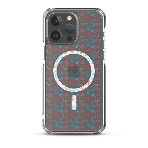 Cats and Flowers Doodle iPhone MagSafe Clear Case