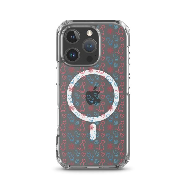 Cats and Flowers Doodle iPhone MagSafe Clear Case
