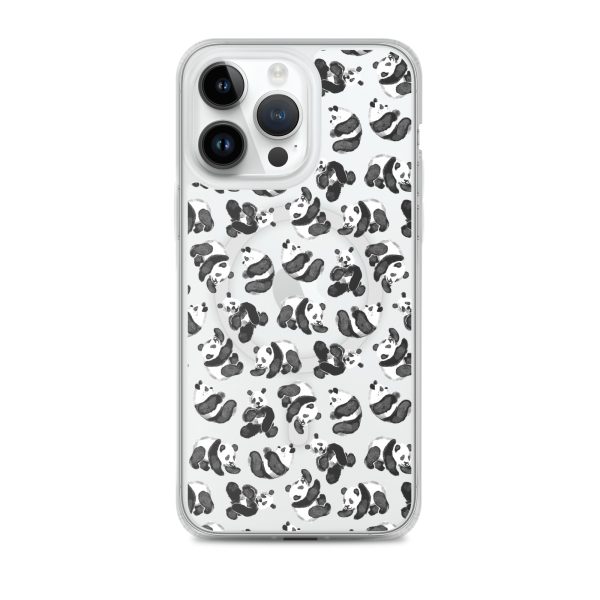 Watercolor Panda Bears iPhone MagSafe Clear Case