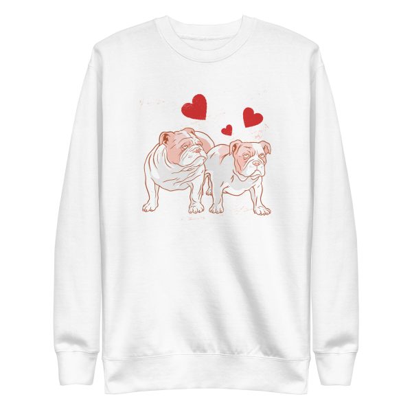 unisex-premium-sweatshirt-white-front-6a65a1b8ddd87.jpg English Bulldog Couple Love Sweatshirt