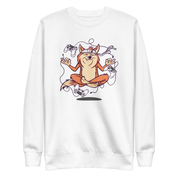 unisex-premium-sweatshirt-white-front-6a662e7a46382.jpg Gamer Dog Meditating Sweatshirt