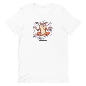 unisex-staple-t-shirt-white-front-6a662e797bb06.jpg Gamer Dog Meditating T-Shirt