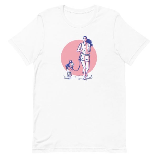 unisex-staple-t-shirt-white-front-6a6ba2e77bf0a.jpg Woman and Dog T-Shirt