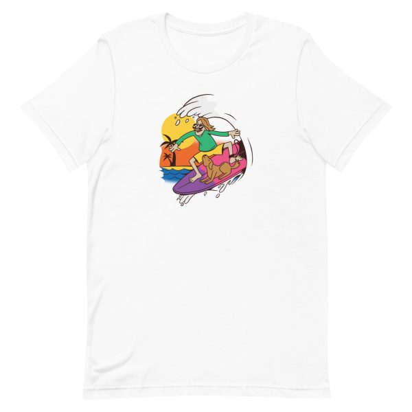 unisex-staple-t-shirt-white-front-6a6ba3c047fef.jpg Surfer Guy Dog T-Shirt